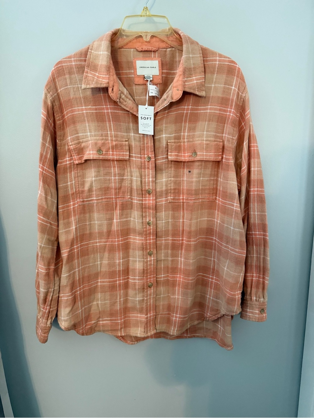 NWT American Eagle orange plaid flannel size medium